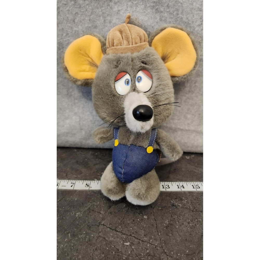 Applause Gray Mouse Plush Stuffed Animal Toy Denim Overalls Hat Big Ears Cute‎ - Picture 2 of 11